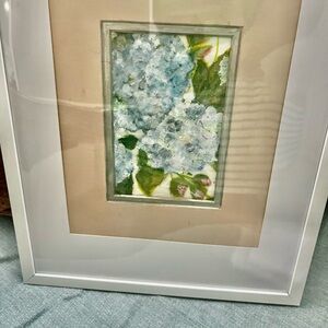 Elegant Blue and Green Floral Art in White Framed Hand Painted/ signed